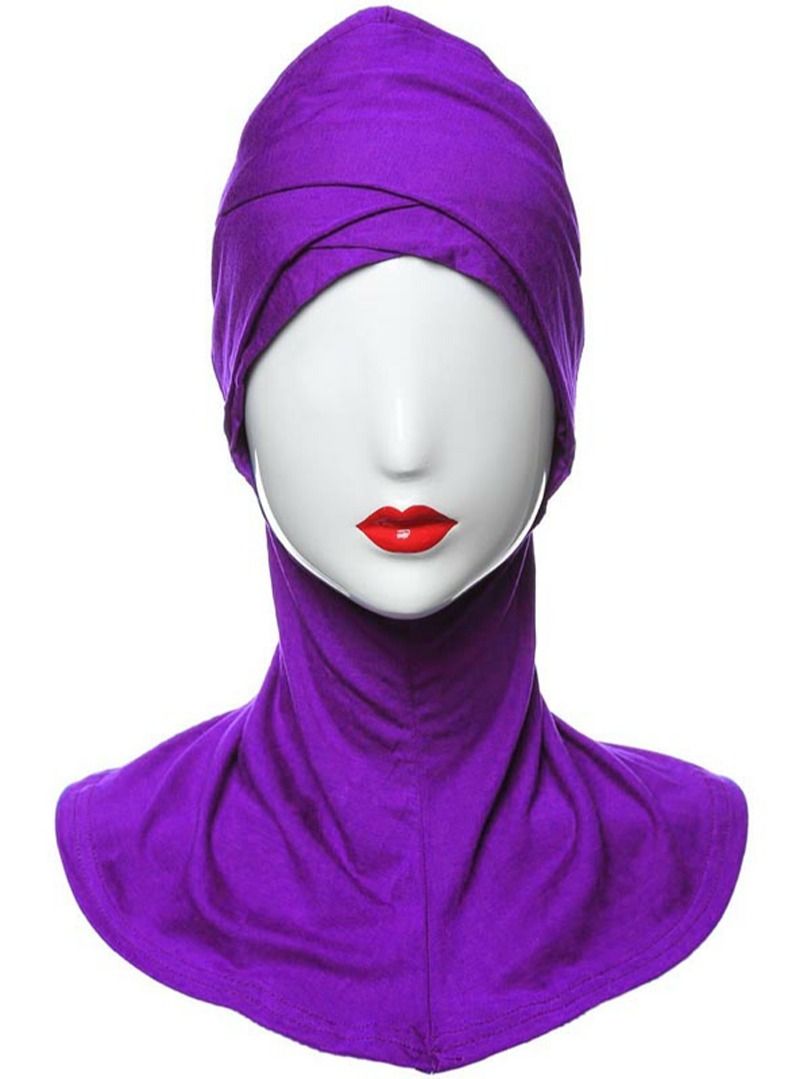 Muslim Women's Traditional Solid Color Modal Hijab Inner Cap Dark Purple