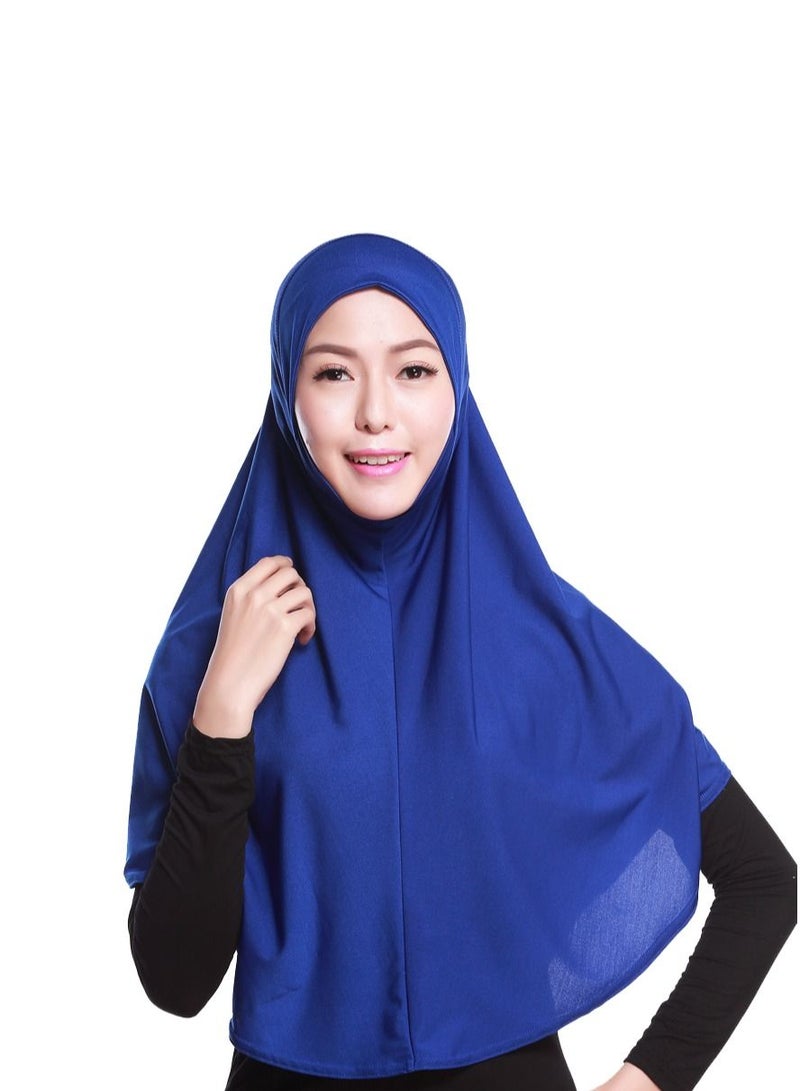 Women's Solid Color Long Hijab Casual Raglan Sleeve Shawl With Hijab Blue