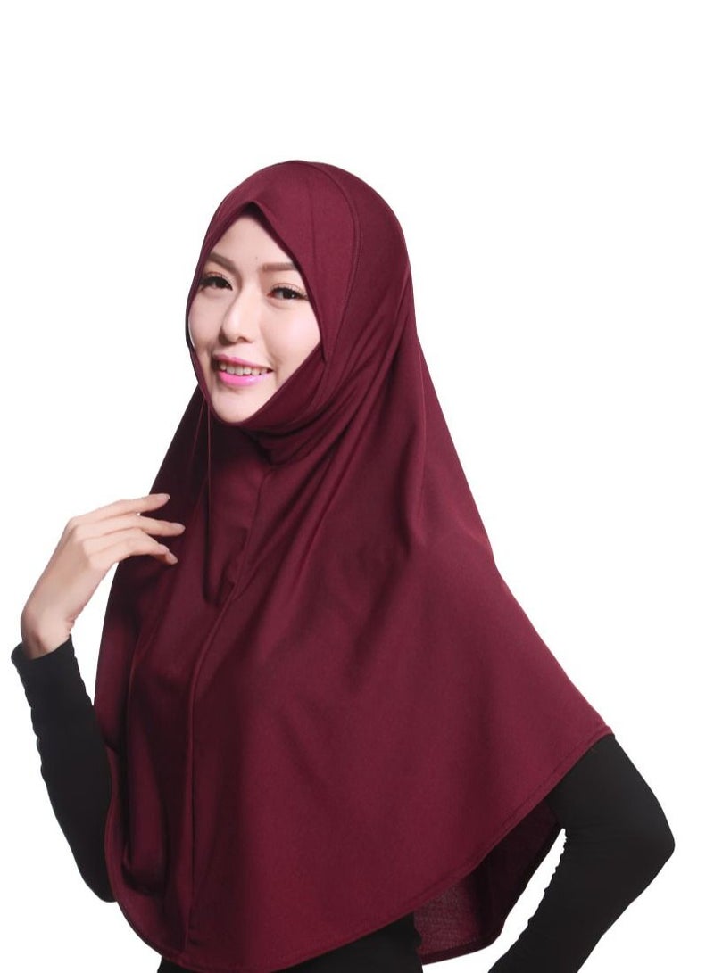 Women's Solid Color Long Hijab Casual Raglan Sleeve Shawl With Hijab Wine Red