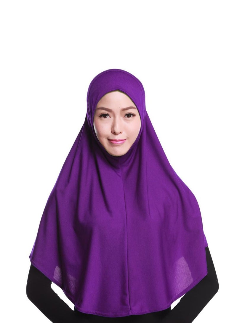 Women's Solid Color Long Hijab Casual Raglan Sleeve Shawl With Hijab Purple