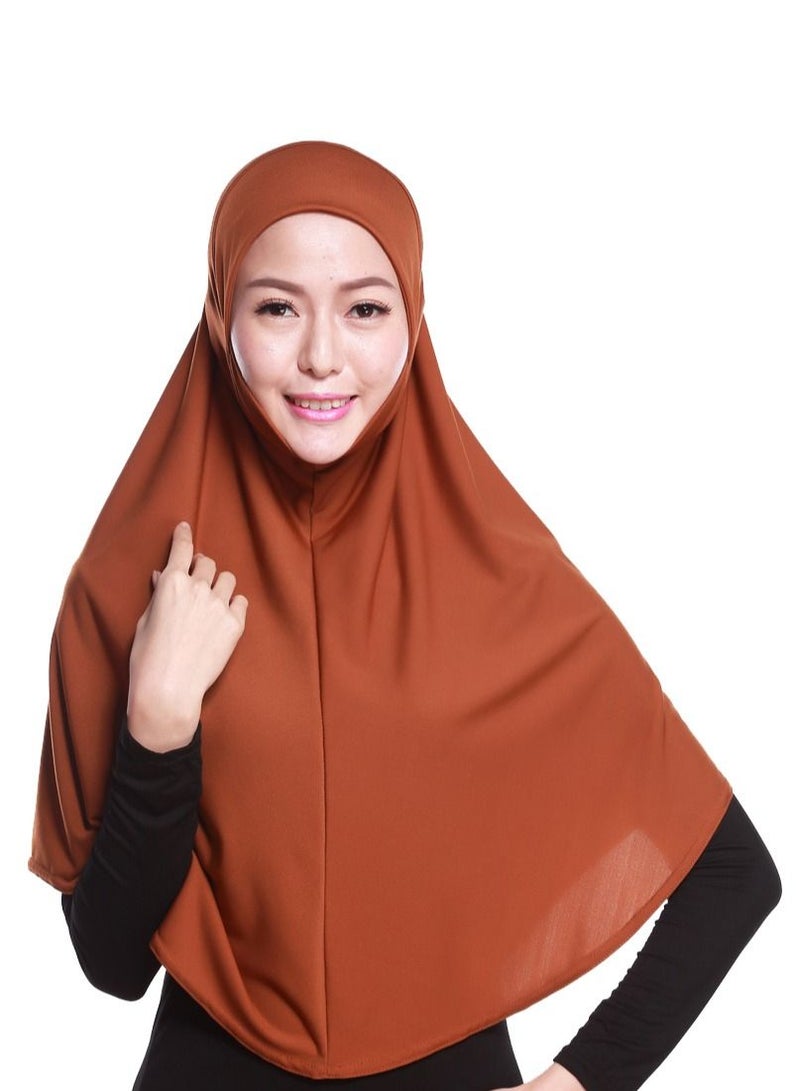 Women's Solid Color Long Hijab Casual Raglan Sleeve Shawl With Hijab Light Brown