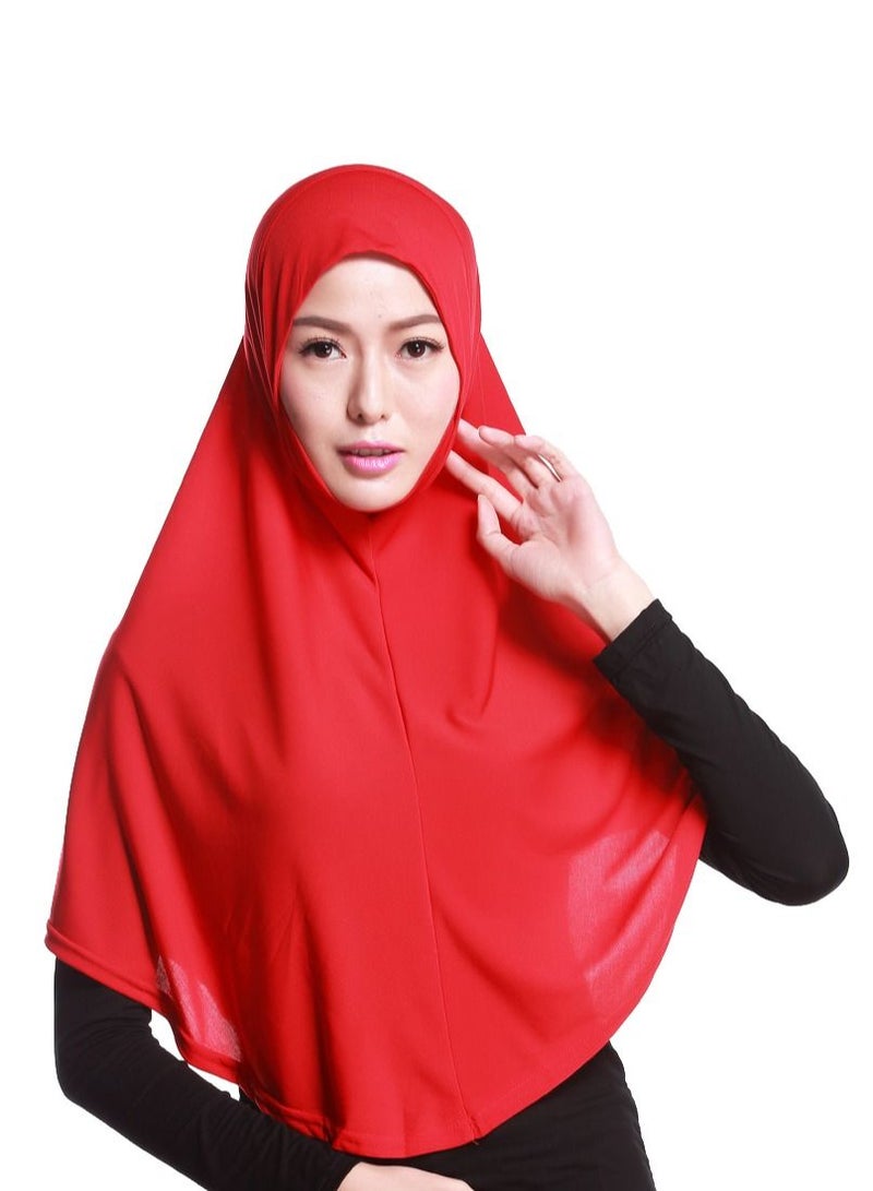 Women's Solid Color Long Hijab Casual Raglan Sleeve Shawl With Hijab Red