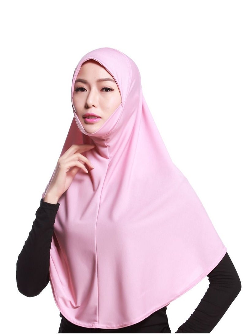 Women's Solid Color Long Hijab Casual Raglan Sleeve Shawl With Hijab Pink