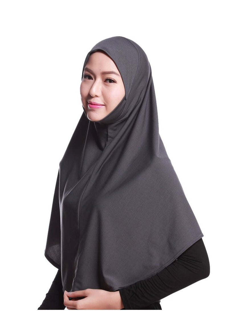 Women's Solid Color Long Hijab Casual Raglan Sleeve Shawl With Hijab Grey