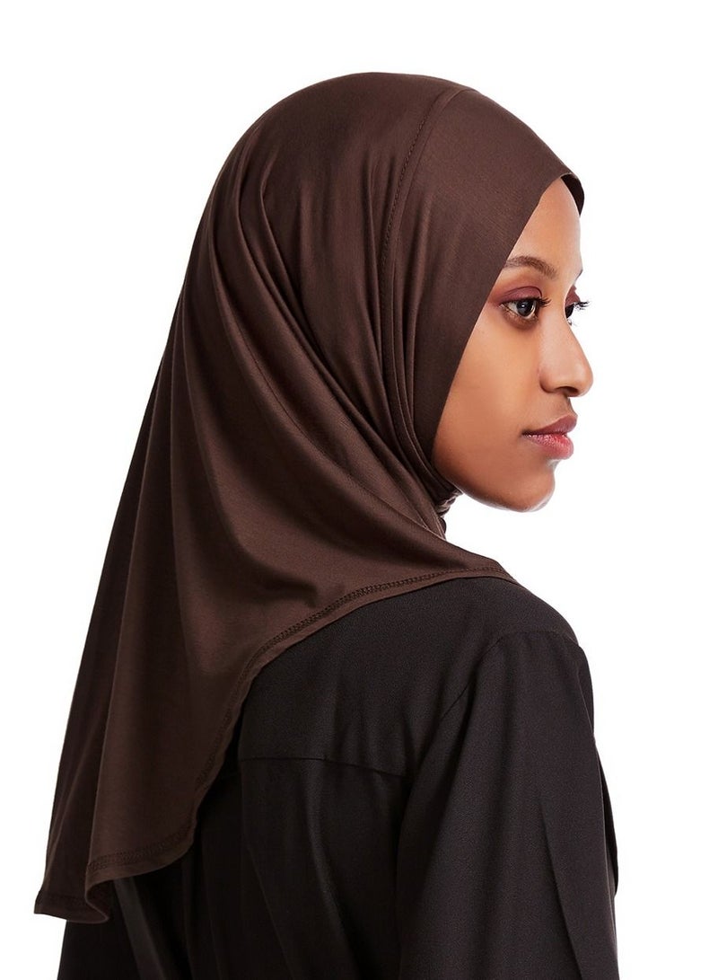 Women's Modal Stretch Long Scarf Solid Color Hijab Inner Cap Dark Brown