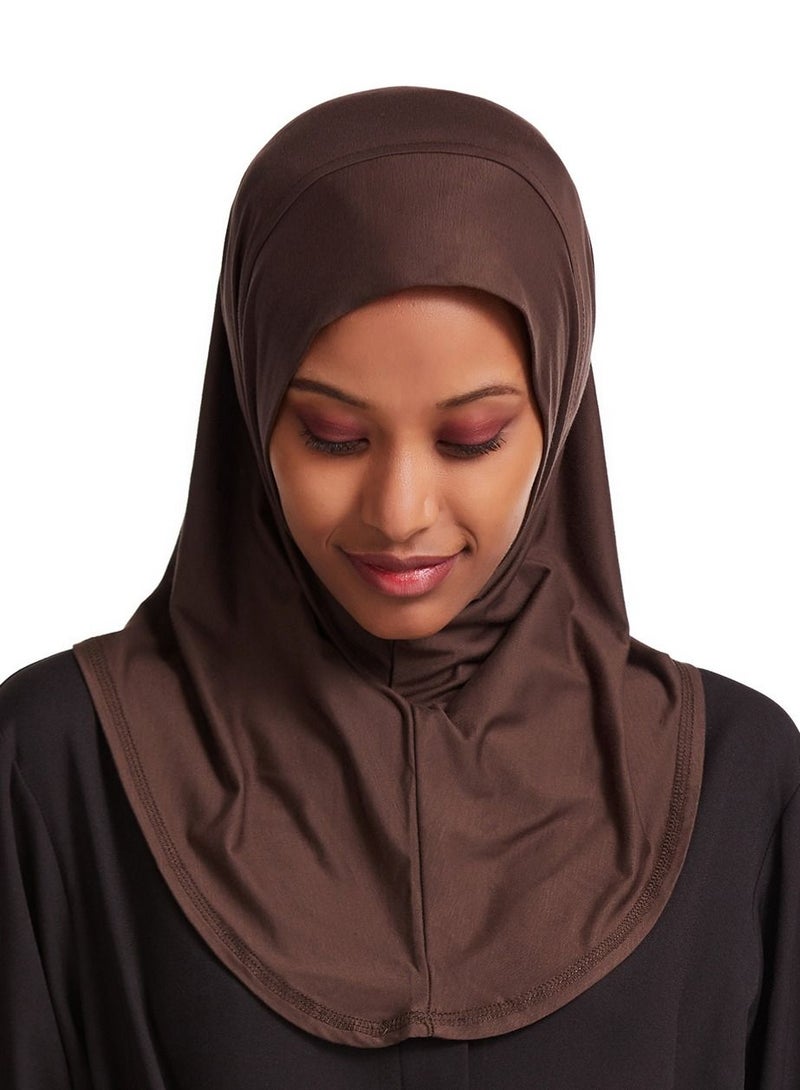 Women's Modal Stretch Long Scarf Solid Color Hijab Inner Cap Dark Brown