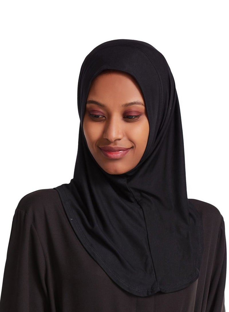 Women's Modal Stretch Long Scarf Solid Color Hijab Inner Cap Black