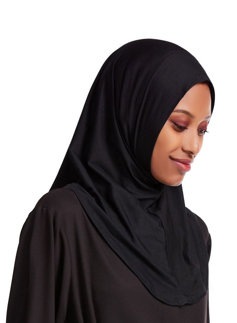 Women's Modal Stretch Long Scarf Solid Color Hijab Inner Cap Black