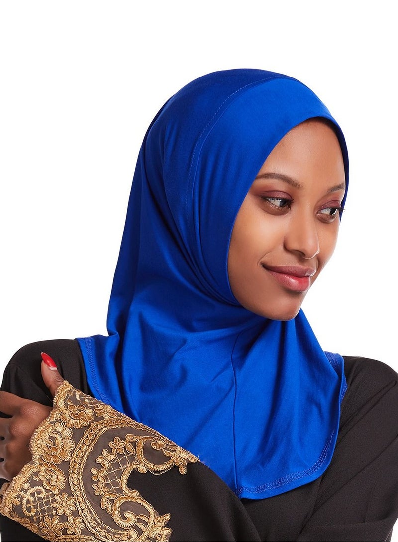 Women's Modal Stretch Long Scarf Solid Color Hijab Inner Cap Blue