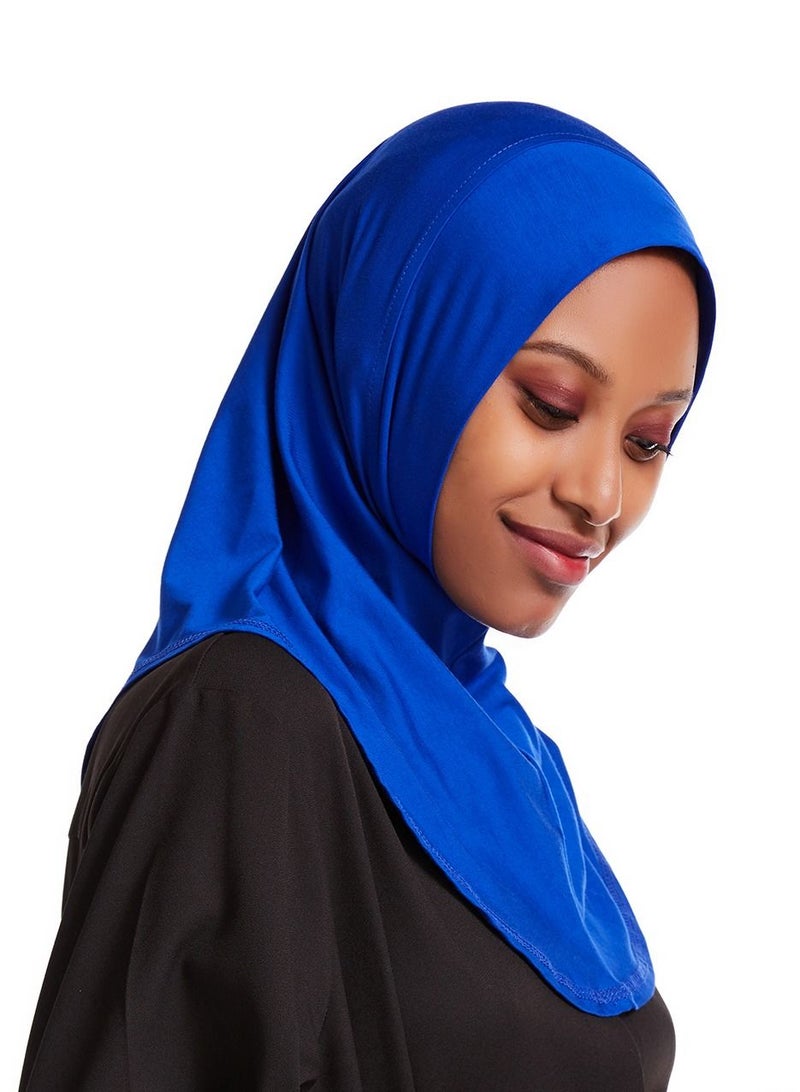 Women's Modal Stretch Long Scarf Solid Color Hijab Inner Cap Blue