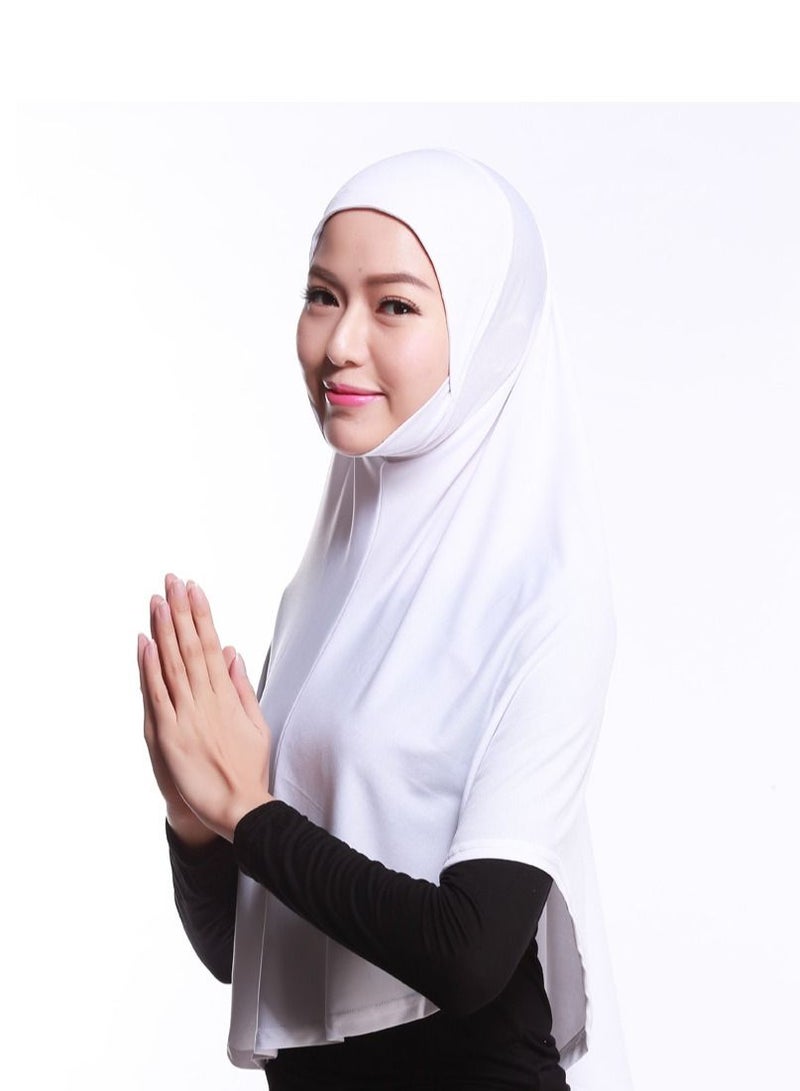 Women's Solid Color Long Hijab Casual Raglan Sleeve Shawl With Hijab White