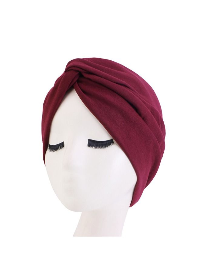 4PCS Women's Stretchy Turban Cap, Chemotherapy Cap, Women's Turbans, Women's Hijab, Twist Cross Cap for Women(Wine Red, Navy, Army Green, Turmeric)