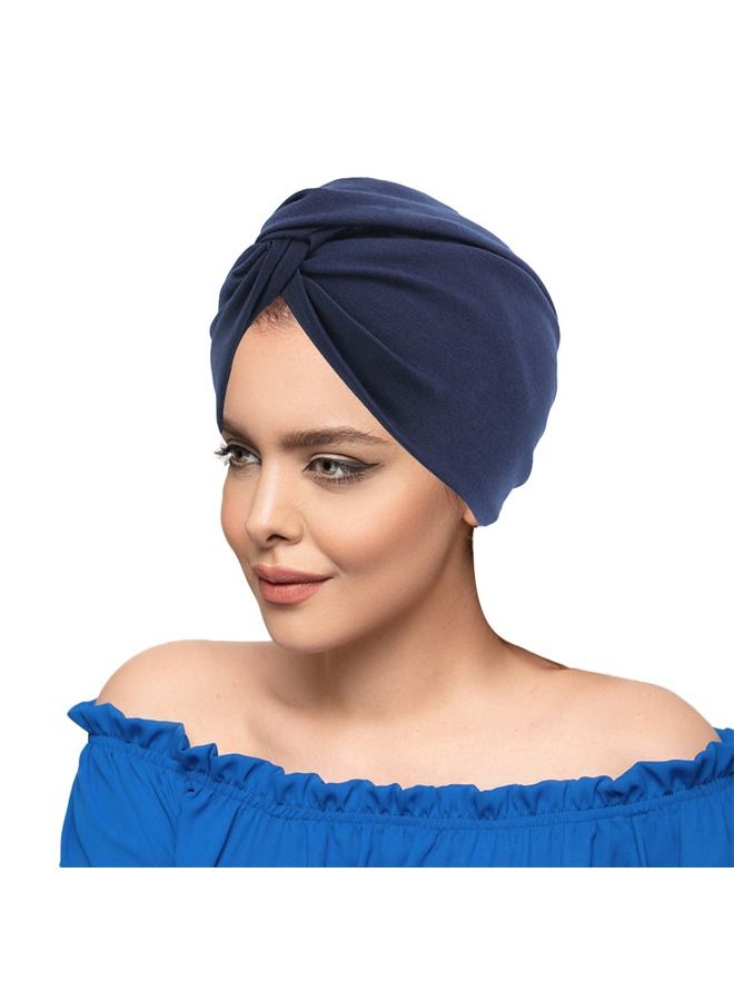 4PCS Women's Stretchy Turban Cap, Chemotherapy Cap, Women's Turbans, Women's Hijab, Twist Cross Cap for Women(Blue, Dark Blue, Camel, Grey)