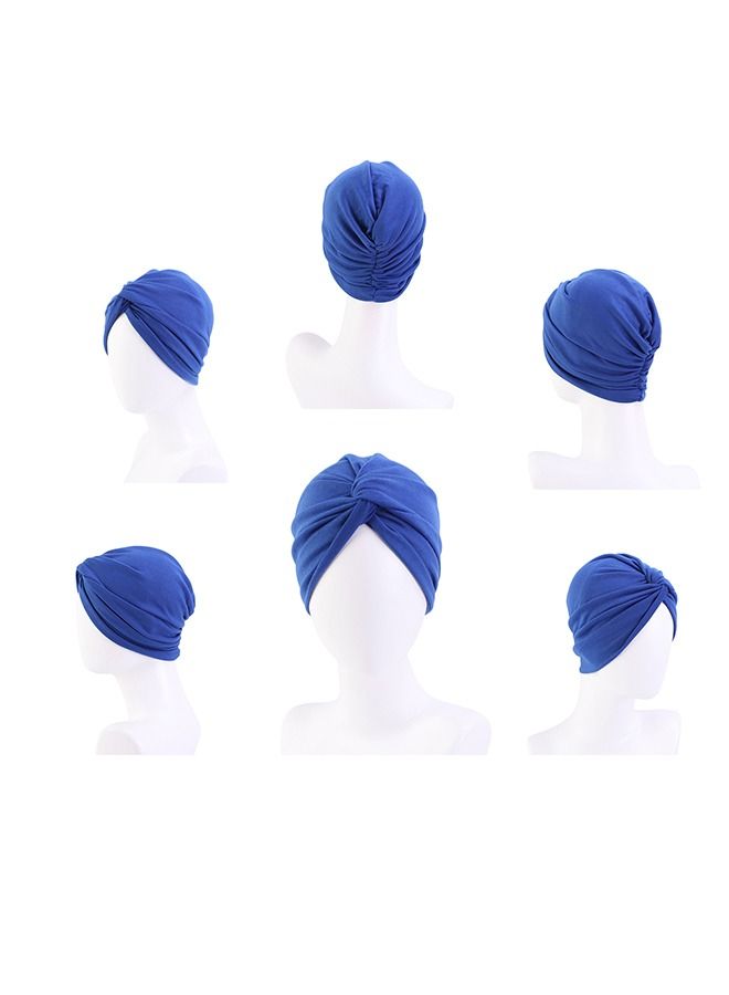 4PCS Women's Stretchy Turban Cap, Chemotherapy Cap, Women's Turbans, Women's Hijab, Twist Cross Cap for Women(Blue, Dark Blue, Camel, Grey)