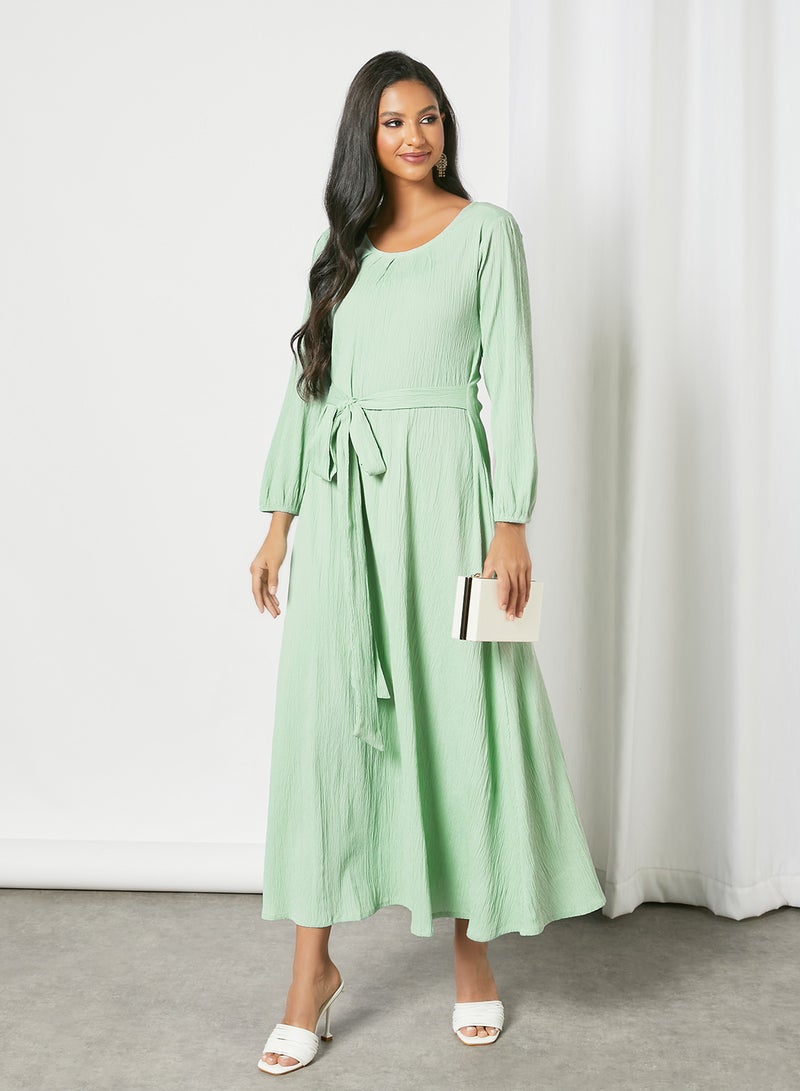 Tie-Waist Trendy Modest Dress Pista Green