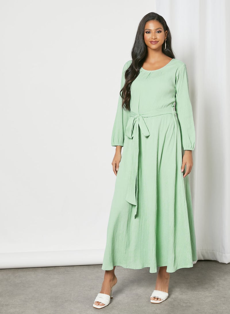 Tie-Waist Trendy Modest Dress Pista Green