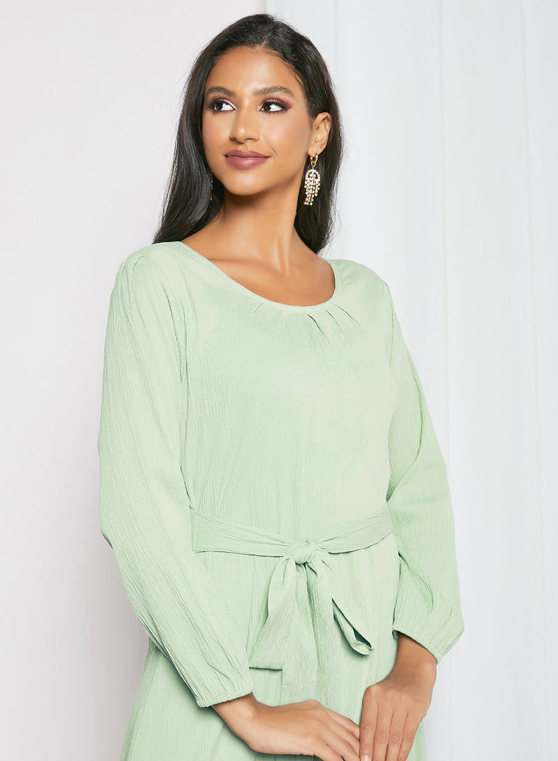 Tie-Waist Trendy Modest Dress Pista Green