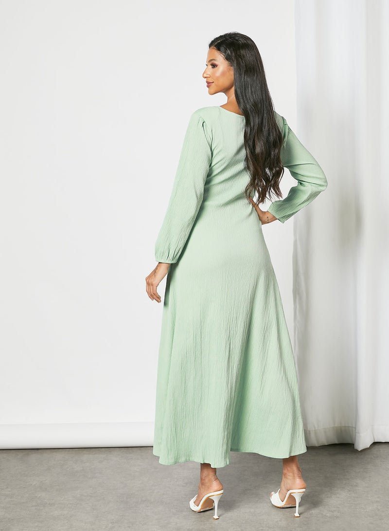 Tie-Waist Trendy Modest Dress Pista Green