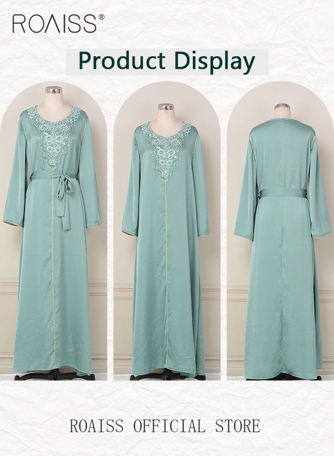 Arabian Muslim Women Fashion Stylish Beaded Maxi Dress with Long Robe