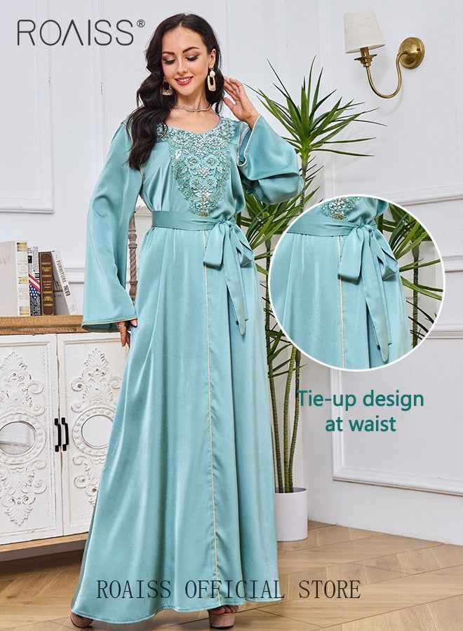 Arabian Muslim Women Fashion Stylish Beaded Maxi Dress with Long Robe