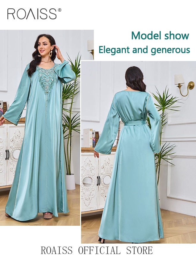 Arabian Muslim Women Fashion Stylish Beaded Maxi Dress with Long Robe