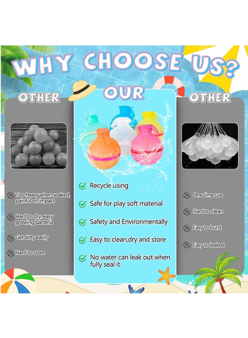 Water Bomb Balloons Reusable 6 Pcs Soft Silicone Water Splash Ball for Kids School Self-Sealing Refillable Water Bomb for Kids Adults Fun Water Fight Game Summer Swimming Pool Party Supplies（E）