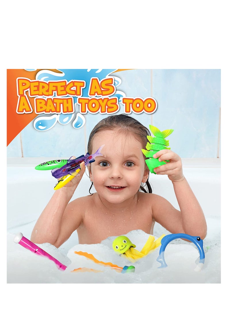 SYOSI Diving Pool Toys 30 Pack, Swimming Pool Toys for Kids Includes 4 Diving Sticks, 4 Diving Rings, 6 Treasures, 3 Toypedo Bandits, 9 Fish Toys, 4 Octopus Water Toys with a Storage Bag