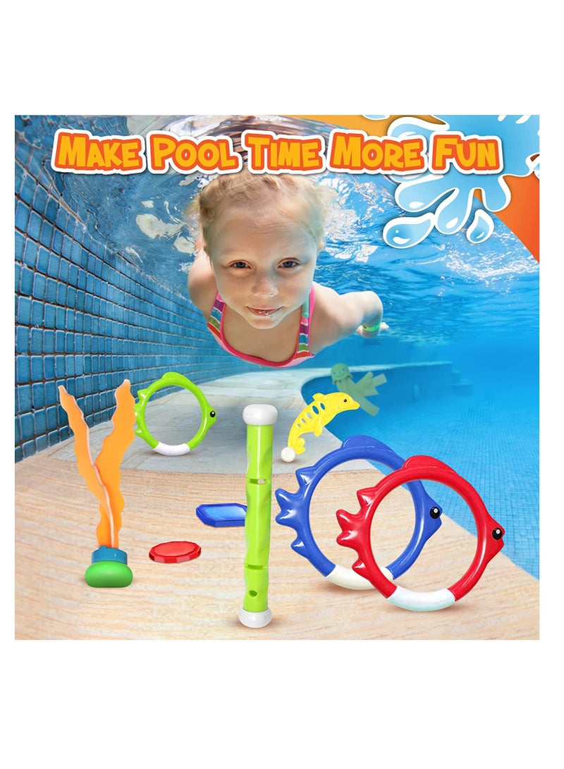SYOSI Diving Pool Toys 30 Pack, Swimming Pool Toys for Kids Includes 4 Diving Sticks, 4 Diving Rings, 6 Treasures, 3 Toypedo Bandits, 9 Fish Toys, 4 Octopus Water Toys with a Storage Bag