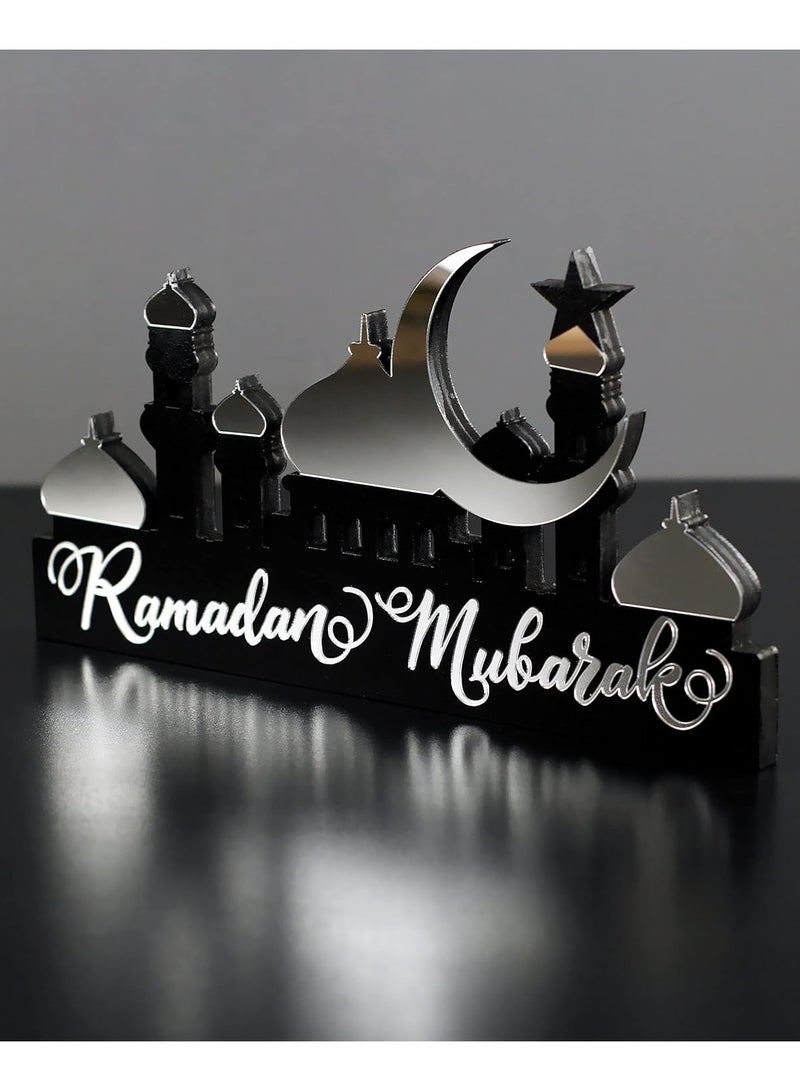 Wooden Acrylic Islamic Tabletop Decor, Elegant Ramadan Mubarak Decorations Crafted from Thick Eco-Friendly MDF with a Shiny Acrylic Layer for a Stunning Mirror Effect in Silver