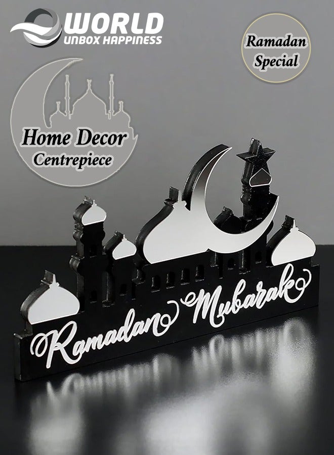 Wooden Acrylic Islamic Tabletop Decor, Elegant Ramadan Mubarak Decorations Crafted from Thick Eco-Friendly MDF with a Shiny Acrylic Layer for a Stunning Mirror Effect in Silver