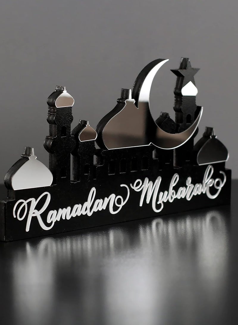 Wooden Acrylic Islamic Tabletop Decor, Elegant Ramadan Mubarak Decorations Crafted from Thick Eco-Friendly MDF with a Shiny Acrylic Layer for a Stunning Mirror Effect in Silver