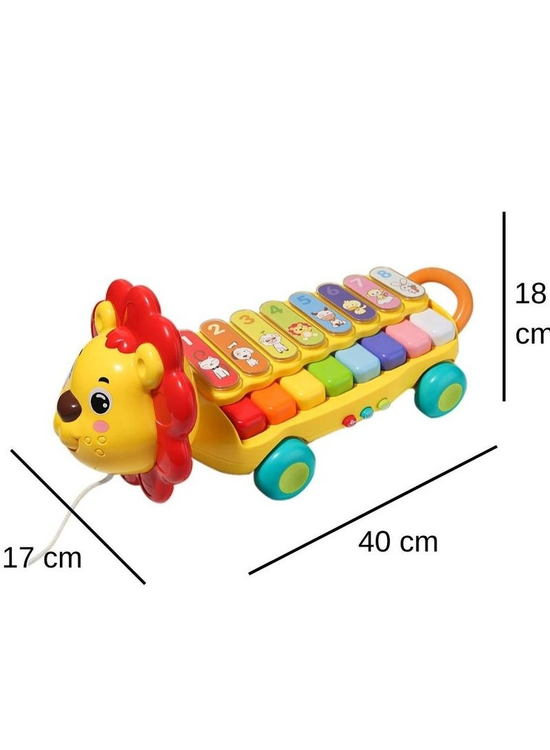 Musical Pull-Along Lion Xylophone for Toddlers – Fun Early Learning Toy with Animal Sounds, Numbers & Colors – Develops Hand-Eye Coordination & Musical Skills