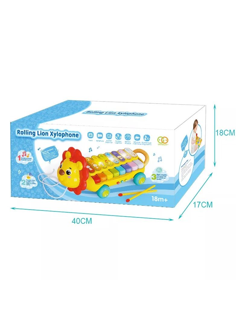 Musical Pull-Along Lion Xylophone for Toddlers – Fun Early Learning Toy with Animal Sounds, Numbers & Colors – Develops Hand-Eye Coordination & Musical Skills