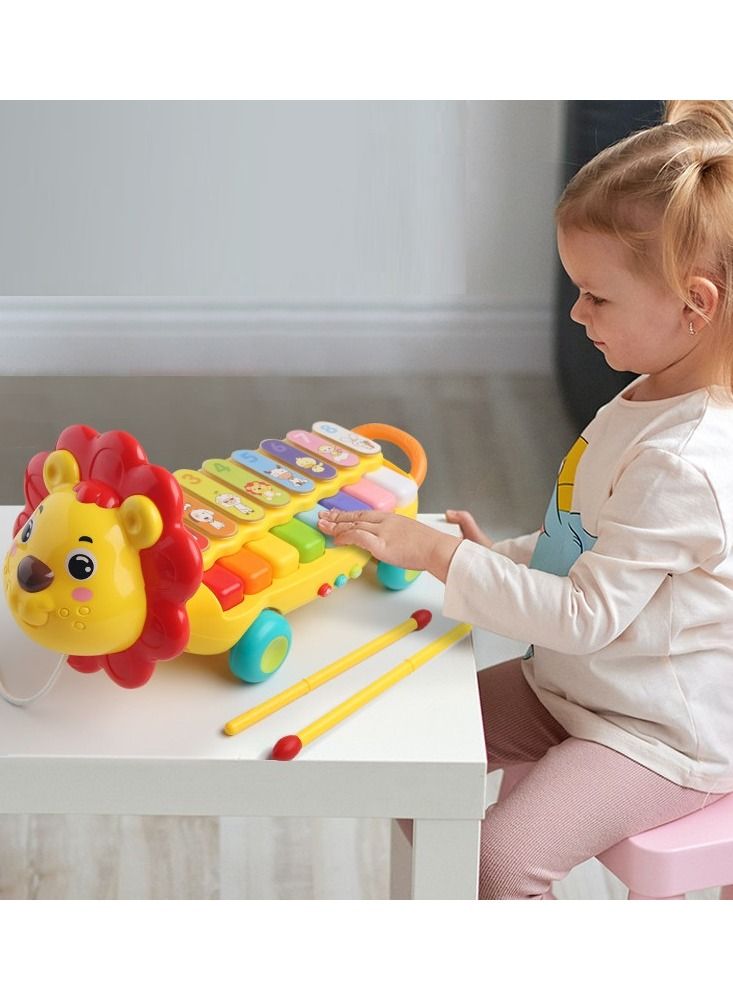 Musical Pull-Along Lion Xylophone for Toddlers – Fun Early Learning Toy with Animal Sounds, Numbers & Colors – Develops Hand-Eye Coordination & Musical Skills