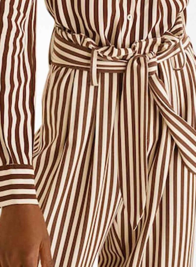Striped Belted Pants 30Brown