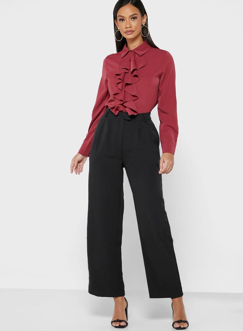 Pleat Detail Straight Pants