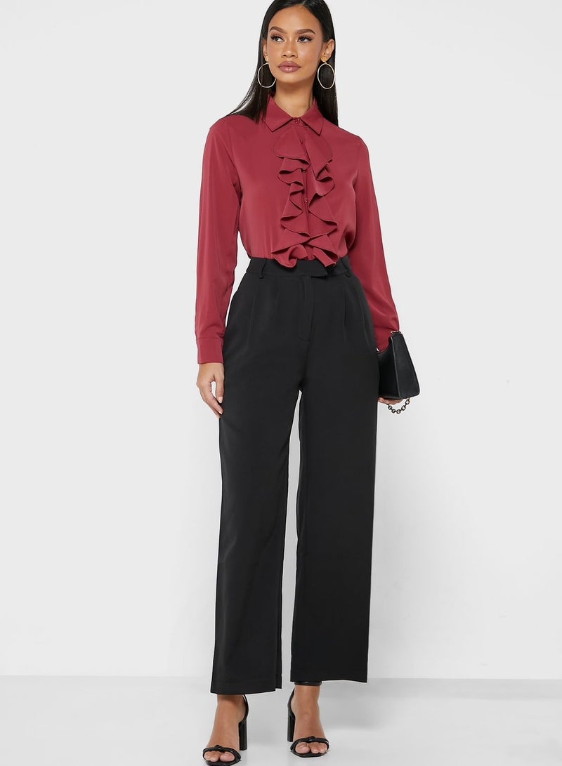 Pleat Detail Straight Pants