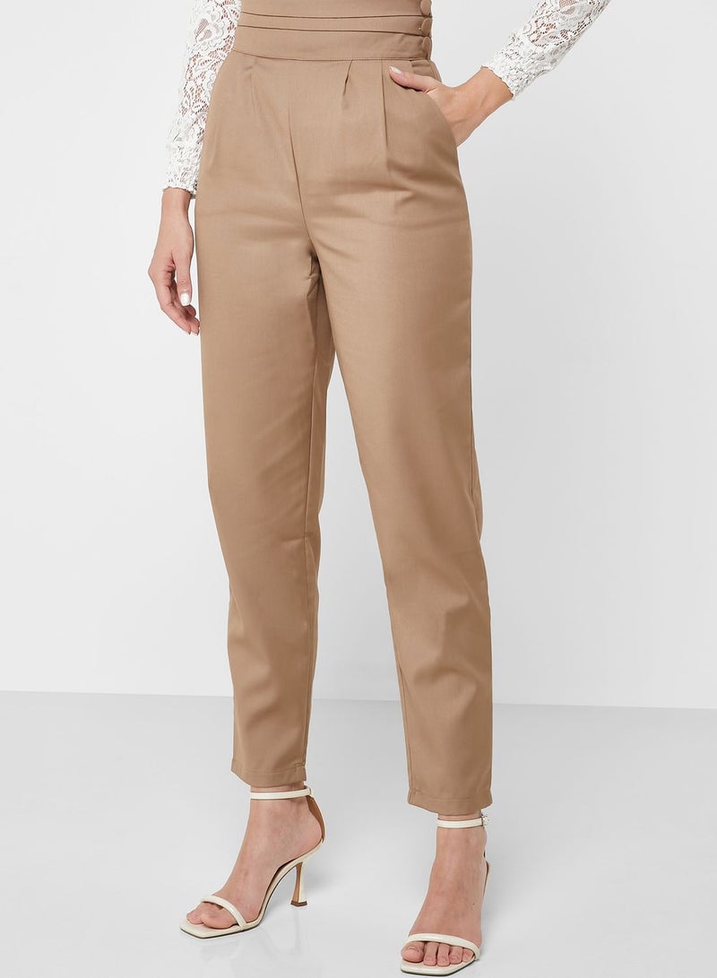 Pleat Detail Straight Pants