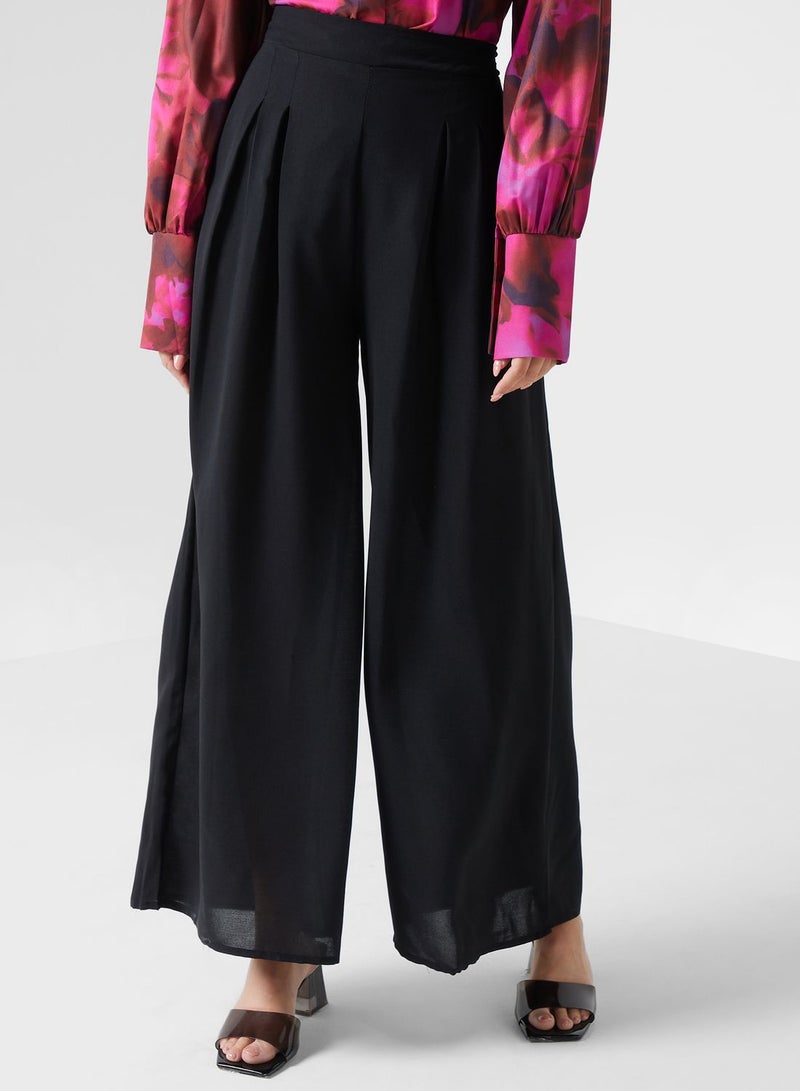 Wide Leg Pants With Front Pleat