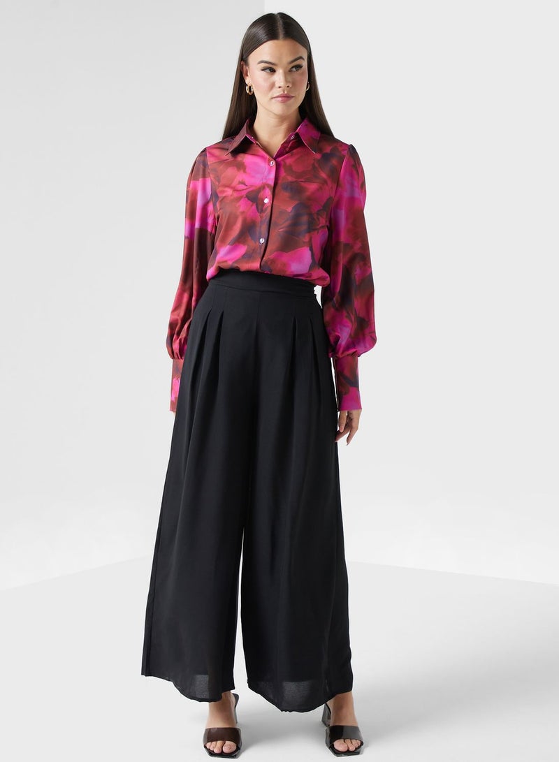 Wide Leg Pants With Front Pleat