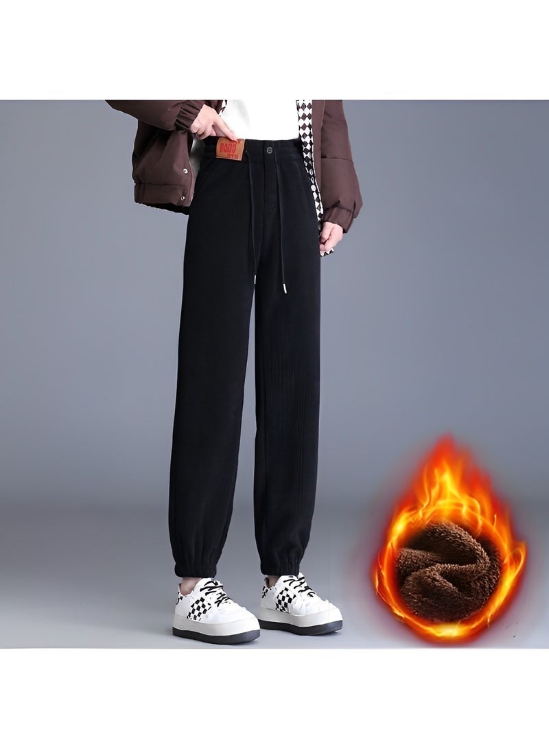 Women's Corduroy Pants Elastic Waist Trousers Vintage High Waisted Straight Leg Pants Trouser Casual Straight Leg Pleated Dress Pants