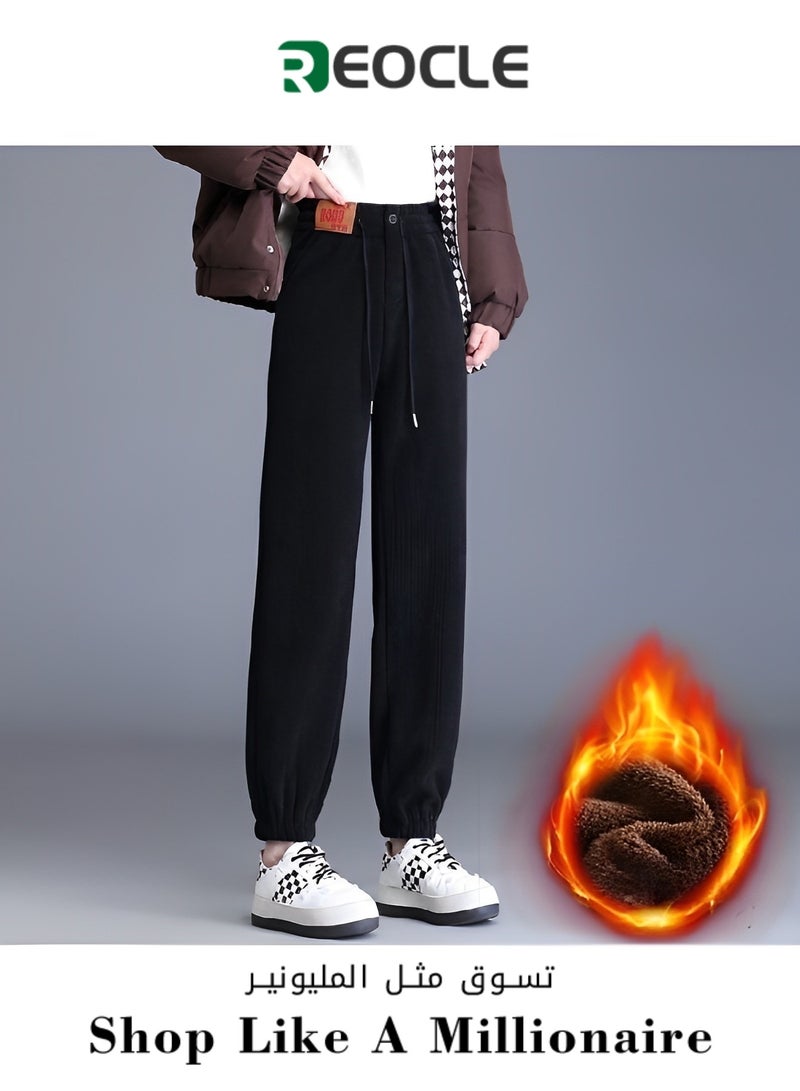 Women's Corduroy Pants Elastic Waist Trousers Vintage High Waisted Straight Leg Pants Trouser Casual Straight Leg Pleated Dress Pants