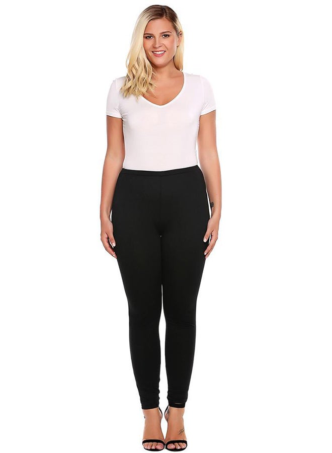 Elastic Waist Solid Stretch Slim Skinny Leggings Black