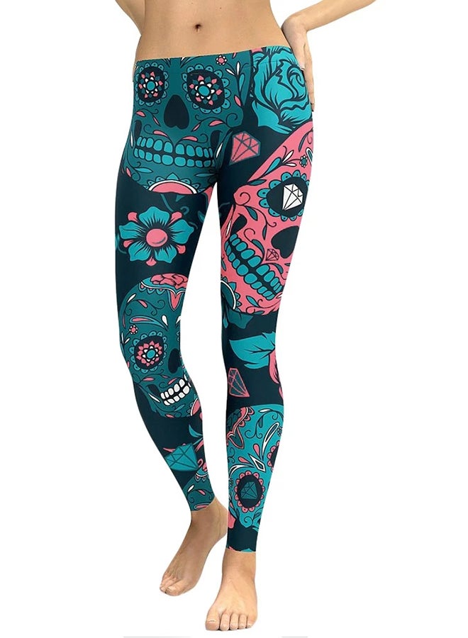 High Waist Floral Print Yoga Pants Green