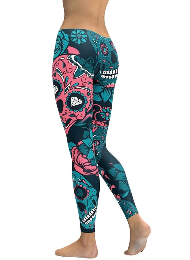 High Waist Floral Print Yoga Pants Green