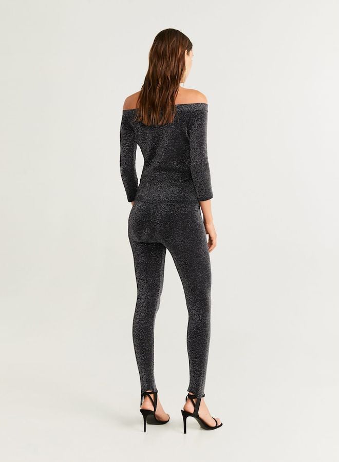 Metal Thread Leggings Black