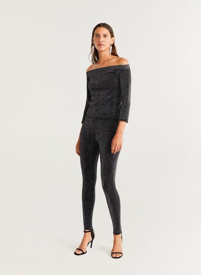 Metal Thread Leggings Black
