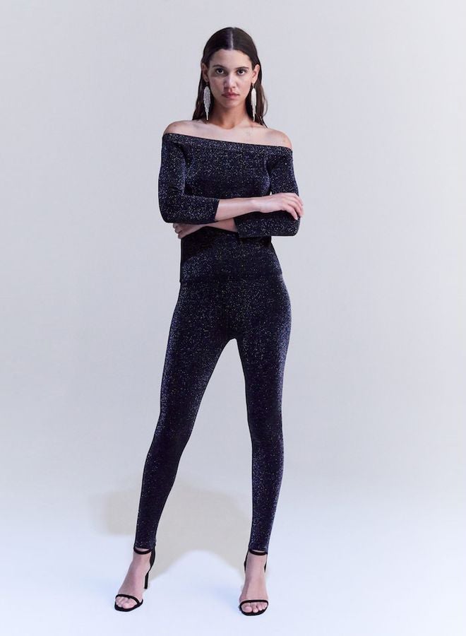 Metal Thread Leggings Black