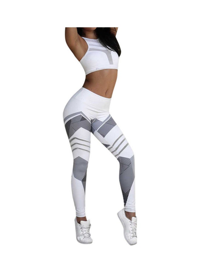 Woman Sports Yoga Running Training Slim Trousers Fashion Printing Quick Drying Tights Pants white