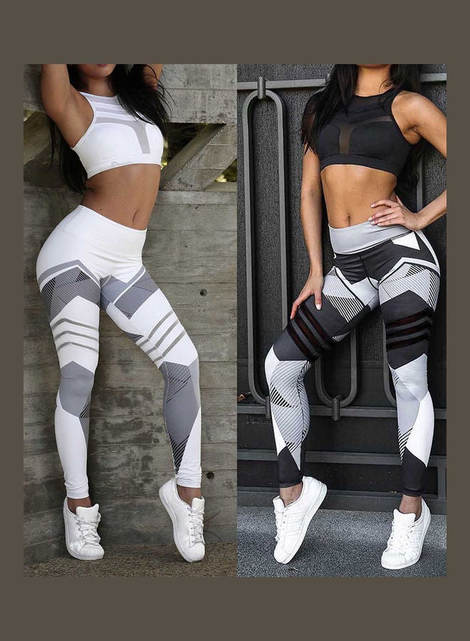 Woman Sports Yoga Running Training Slim Trousers Fashion Printing Quick Drying Tights Pants white